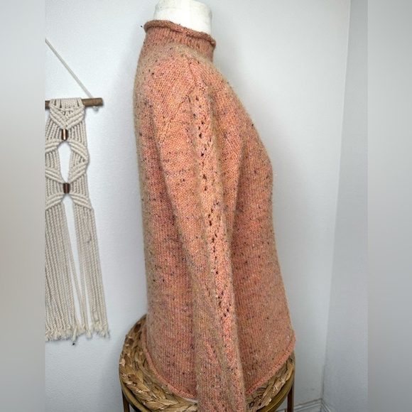 Sundance Knit Pointel Coral Peach Multi Flecked Longsleeve Mockneck sweater - Picture 4 of 8
